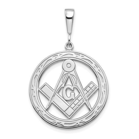 14kt White Gold 1in Round Masonic G Compass and Square Pendant