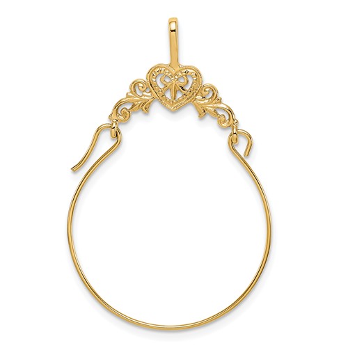 14k Yellow Gold Filigree Charm Holder with Heart Accent