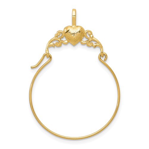 14k Yellow Gold Heart Charm Holder with Hammered Finish