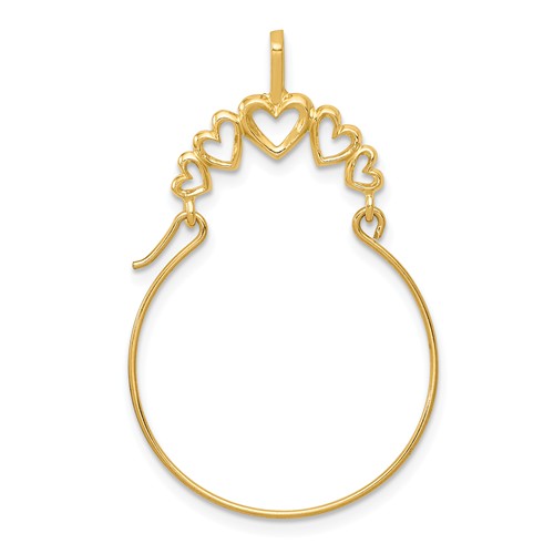 14k Yellow Gold Filigree Charm Holder with Five Heart Accents