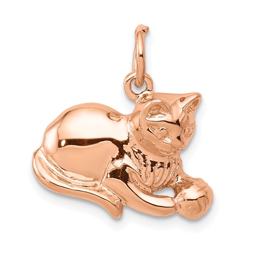 14kt Rose Gold 1/2in Cat and Ball Pendant