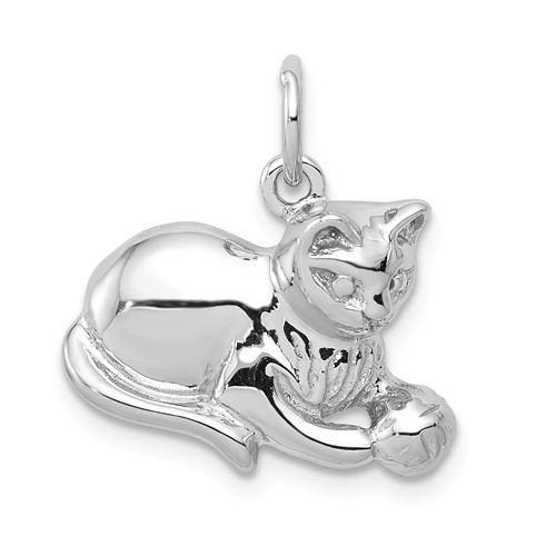 14k White Gold Cat and Ball Pendant 1/2in