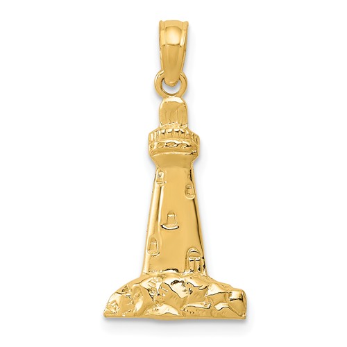 14k Yellow Gold Cape May Lighthouse Pendant 3/4in