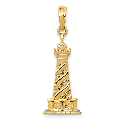 14k Yellow Gold Lighthouse Pendant 7/8in