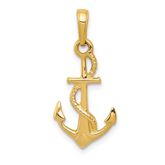 14kt Yellow Gold 3/4in 3-D Anchor Pendant