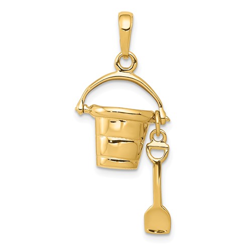 14k Yellow Gold Moveable Pail And Shovel Pendant 1in
