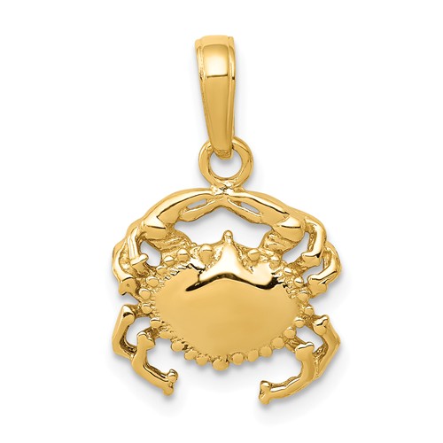 14k Yellow Gold Crab Pendant with Polished Finish 1/2in