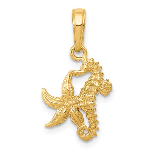 14k Yellow Gold Starfish and Seahorse Pendant 5/8in 