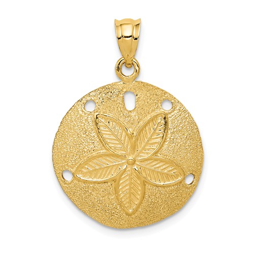 14k Yellow Gold Laser-Cut Sand Dollar Pendant 3/4in