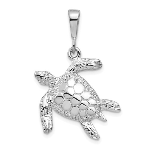 14 White Gold Sea Turtle Pendant with Polished Finish 3/4in