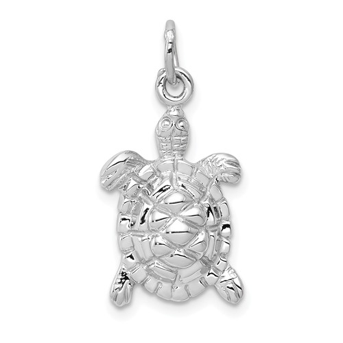 14k White Gold Polished Turtle Charm with Open Back 5/8in