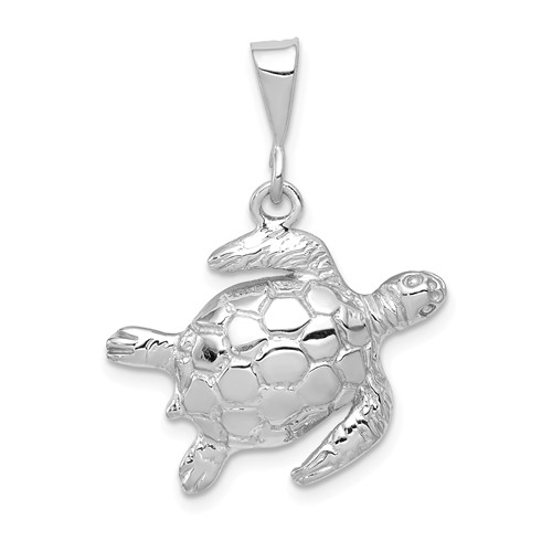 14k White Gold Polished Sea Turtle Pendant 5/8in