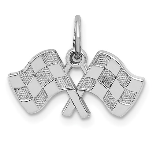 14k White Gold Checkered Flags Charm