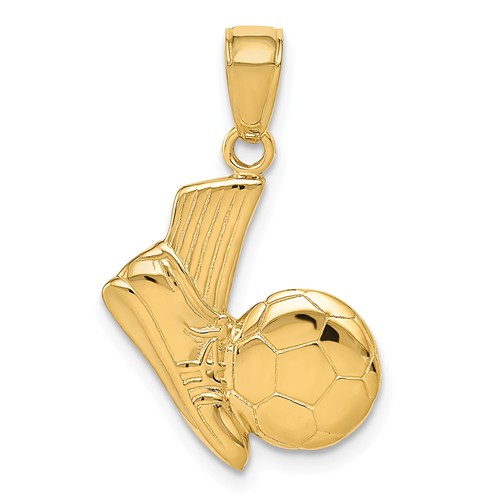 14k Yellow Gold Kicking A Soccer Ball Pendant 5/8in