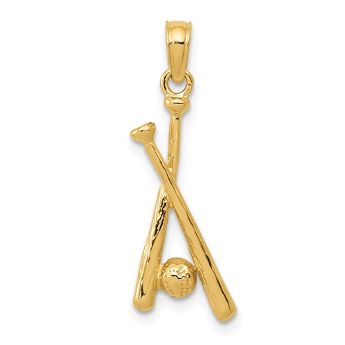 14k Yellow Gold Baseball Bats and Baseball Pendant 3/4in