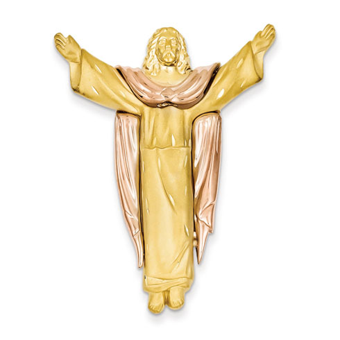 14kt Two-tone Gold 1 7/8in Satin Risen Christ Pendant Slide
