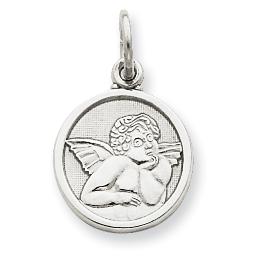 14kt White Gold 1/2in Polished & Satin Angel Charm