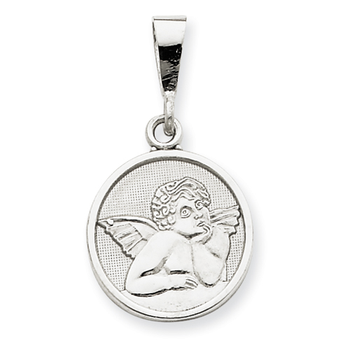 14k White Gold Polished Satin Raphael Angel Pendant 5/8in