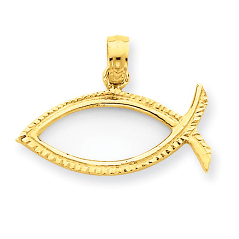 14k Yellow Gold Textured Ichthus Fish Pendant