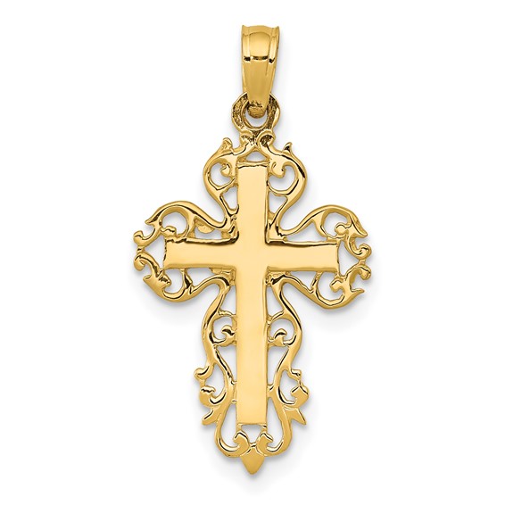 14kt Yellow Gold 3/4in Polished Filigree Cross