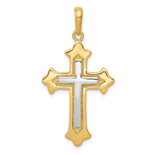 14kt Two-tone Gold 1 1/8in Fleur de lis Cross Pendant