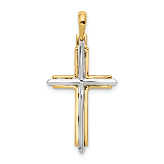 14k Two-tone Gold Cross Pendant with Knife Edge 1in