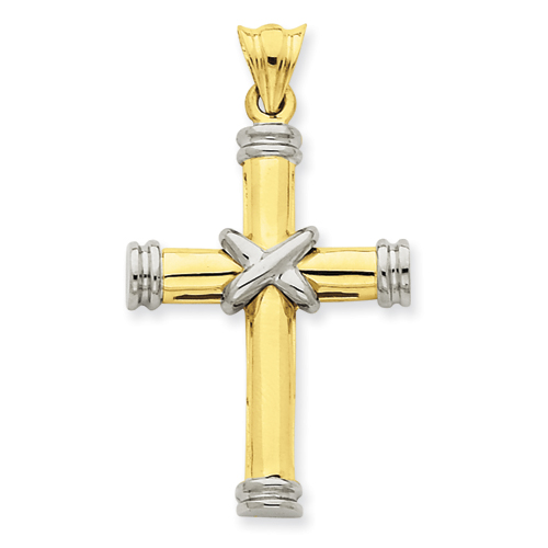 14k Two-tone Gold 1 1/2in Latin Cross Pendant with X Center