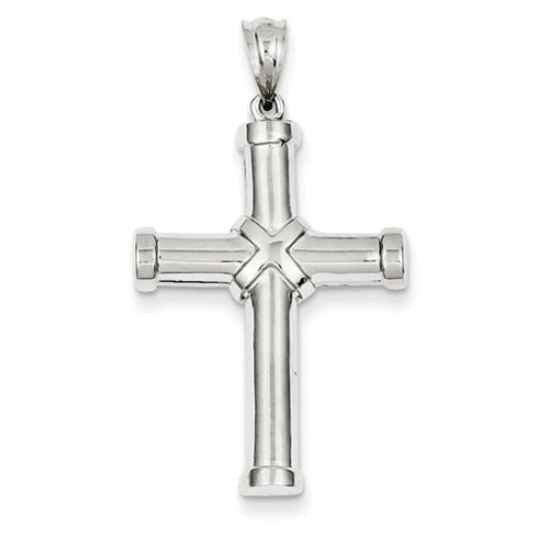 14k White Gold 1 1/8in Polished Wrapped Cross Pendant