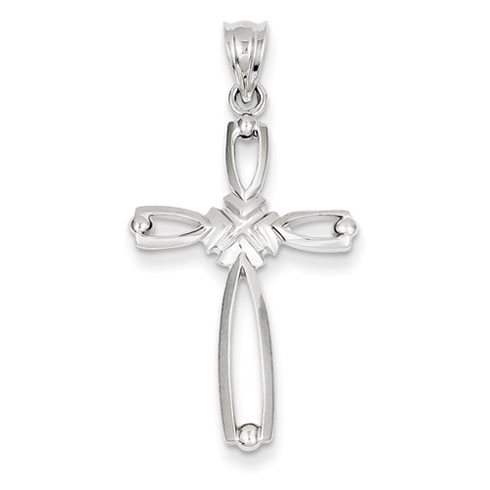 14k White Gold Polished Fancy Tapered Cross Pendant 1 1/8in