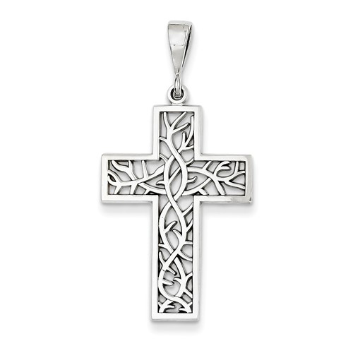 14k White Gold Thorn Cross Pendant 1in