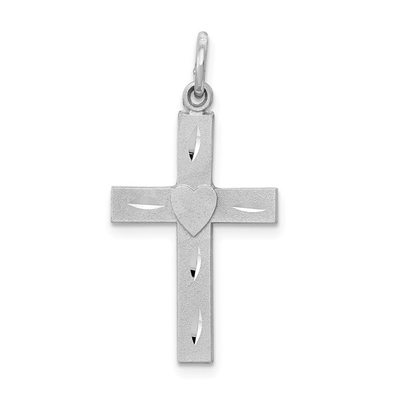14kt White Gold 13/16in Diamond-cut Latin Cross Charm