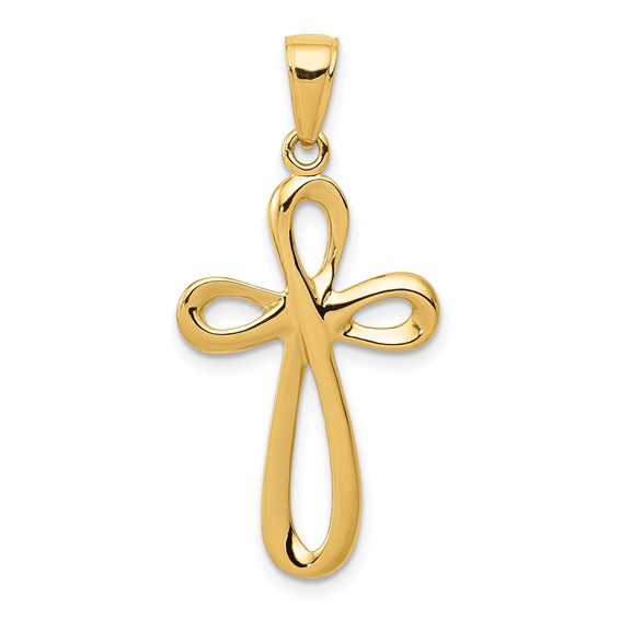 Cross Pendant with Loop Design 1in 14k Yellow Gold