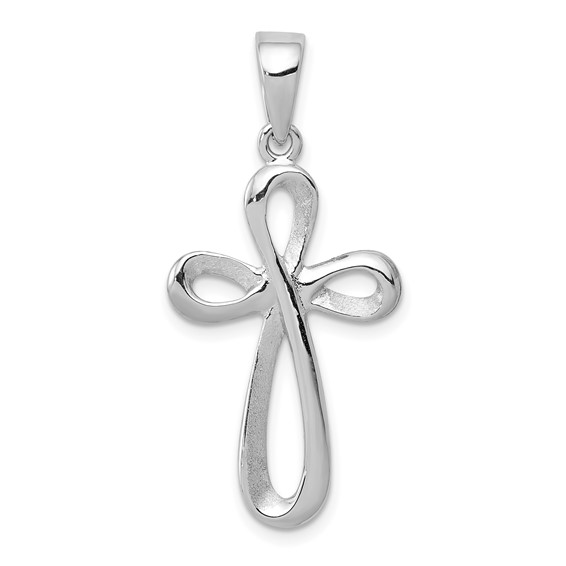 14k White Gold Slender Cross Pendant with Loop Design 1in