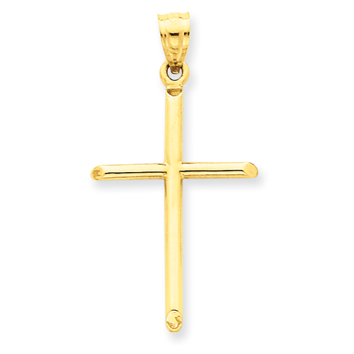 14k Yellow Gold Slender Beveled Cross Pendant 1in