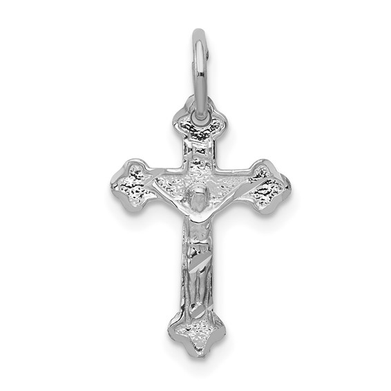 14k White Gold 5/8in Diamond-cut Crucifix Charm
