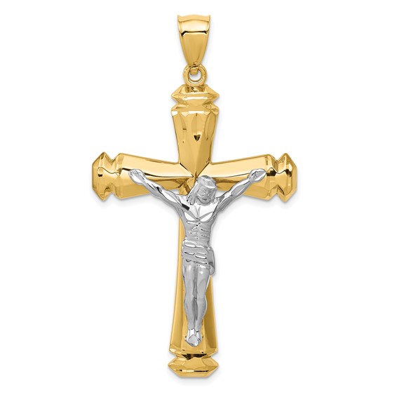 14k Two-tone Gold Crucifix Pendant 1 7/8in
