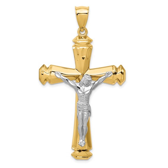 14k Two-tone Gold Crucifix Pendant 1 7/8in