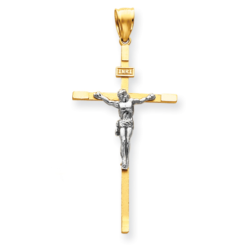 14k Two-tone Gold 1 3/4in Slender Crucifix Pendant