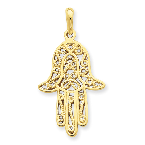 14k Yellow Gold 1 1/8in Filigree Chamseh Pendant