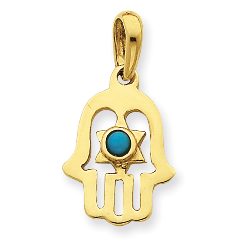 14k Yellow Gold 5/8in Turquoise Chamseh Pendant