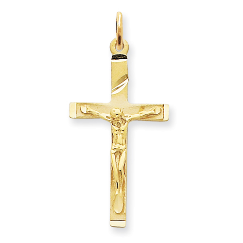 14kt Yellow Gold 1in Diamond-cut Crucifix Pendant