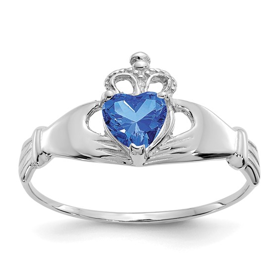 14kt White Gold Claddagh Ring with Sapphire CZ