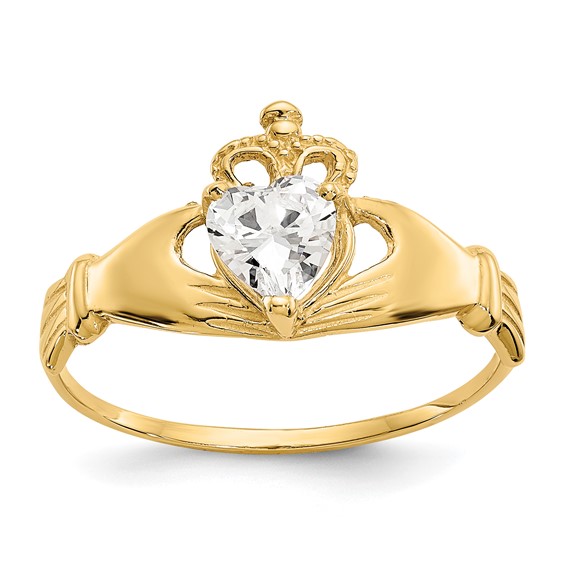 14kt Yellow Gold Claddagh Ring with White CZ