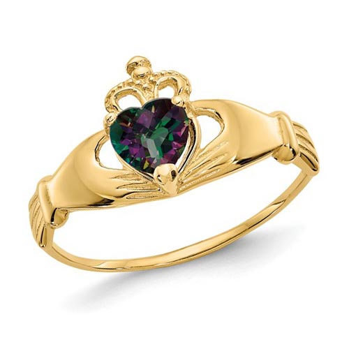 14k Yellow Gold Claddagh Ring with Alexandrite Purple CZ