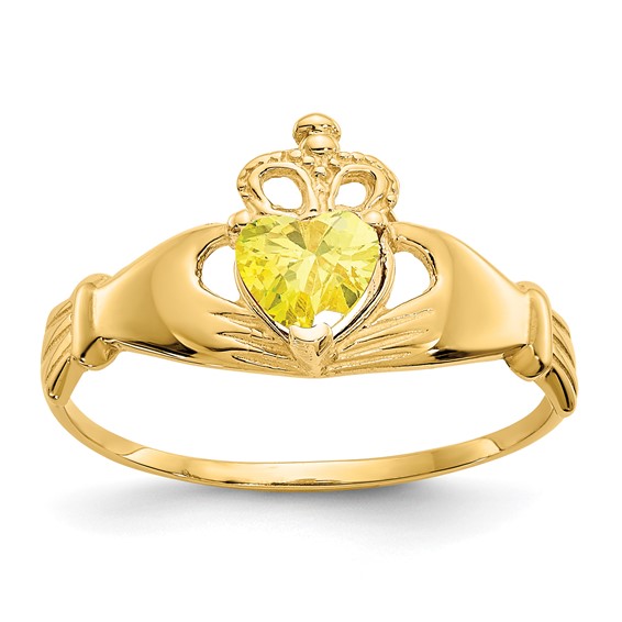 14kt Yellow Gold Claddagh Ring with Gold CZ