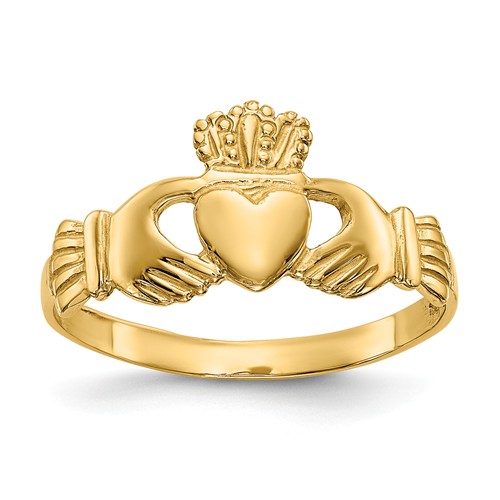 14kt Yellow Gold Claddagh Ring with Grooves