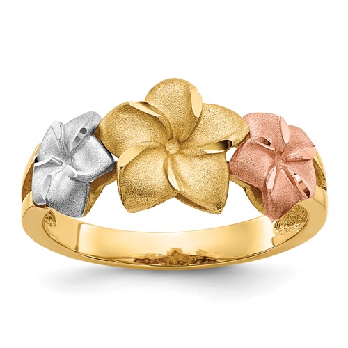 14k Tri-color Gold Plumeria Ring