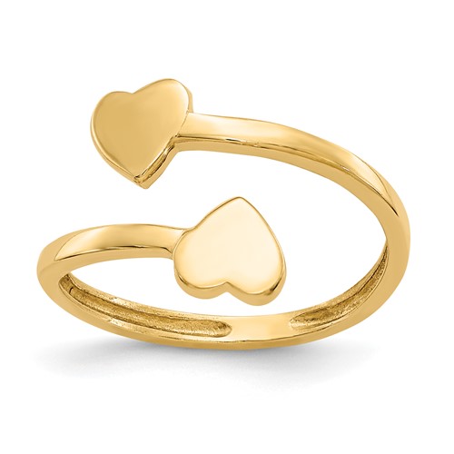 Two Hearts Polished Toe Ring 14k Yellow Gold