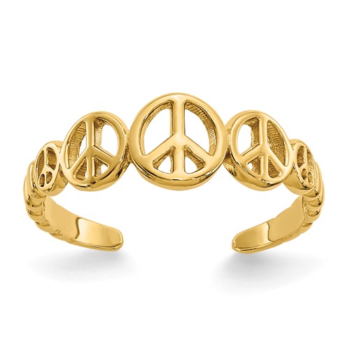 14k Yellow Gold Peace Symbols Toe Ring