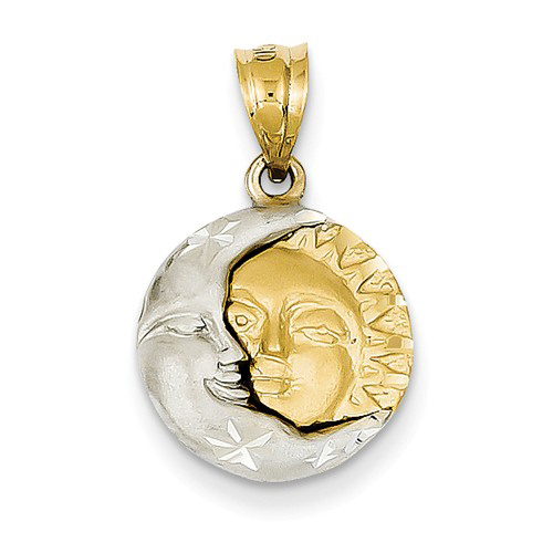 14kt Two-tone Gold 1/2in Satin Sun and Moon Charm
